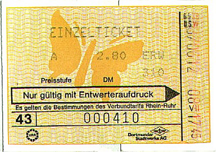 Dortmund Straßenbahnfahrkarte