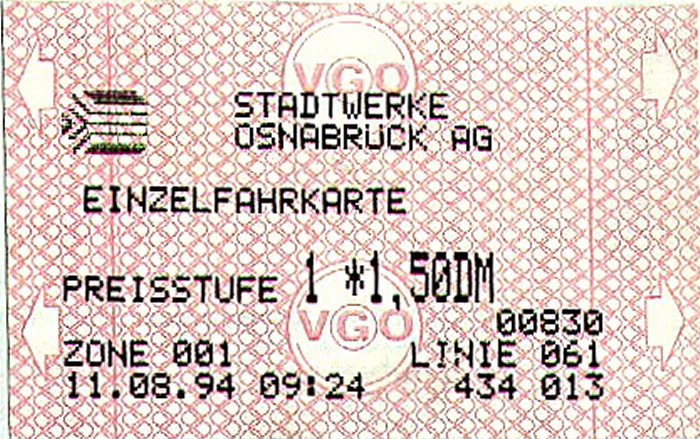 Osnabrück Busfahrkarte Einzelfahrschein