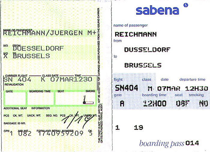 Bordkarte Flug Düsseldorf - Brüssel