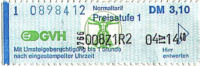 Hannover Straßenbahnfahrkarte 4./7.4.