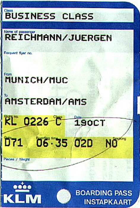 Bordkarte Flug München - Amsterdam