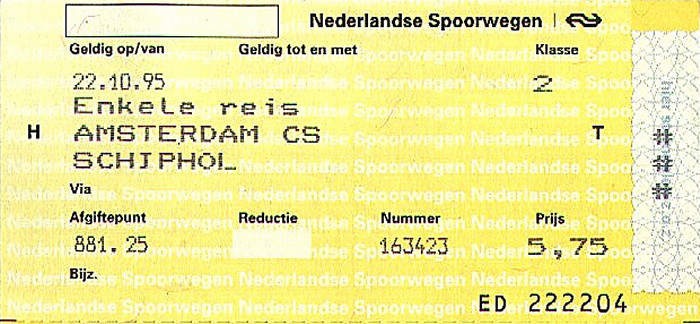 Bahnfahrkarte Amsterdam CS - Schiphol