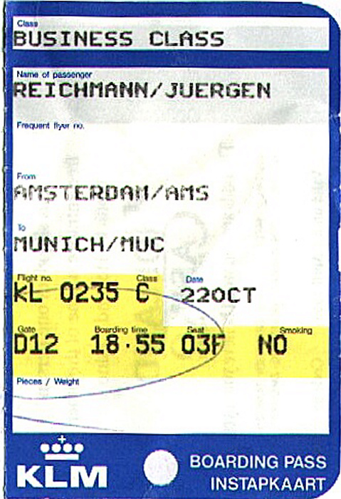 Bordkarte Flug Amsterdam - München