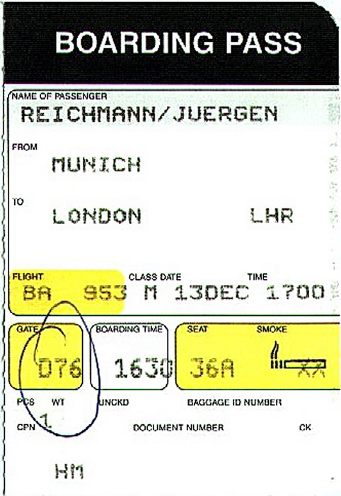 Bordkarte Flug München - London