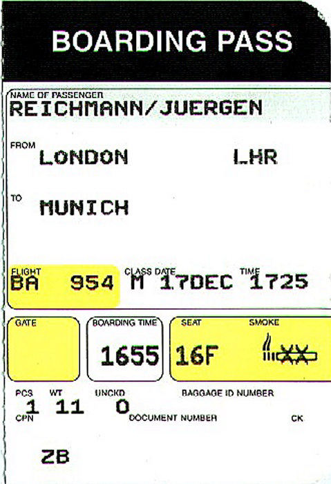 Bordkarte Flug London-Heathrow - München