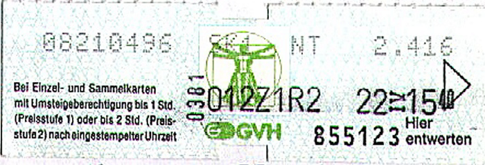 Hannover Straßenbahnfahrkarte