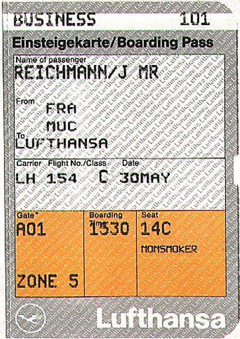 Frankfurt am Main Bordkarte Flug Frankfurt/Main - München