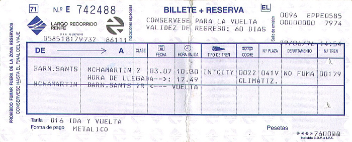 Bahnfahrkarte Barcelona-Sants - Madrid-Chamartin