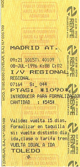 Bahnfahrkarte Madrid - Toledo - Madrid