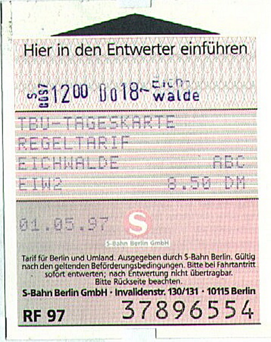 Berlin Tageskarte Verkehrsverbung 30.4.-2.5.