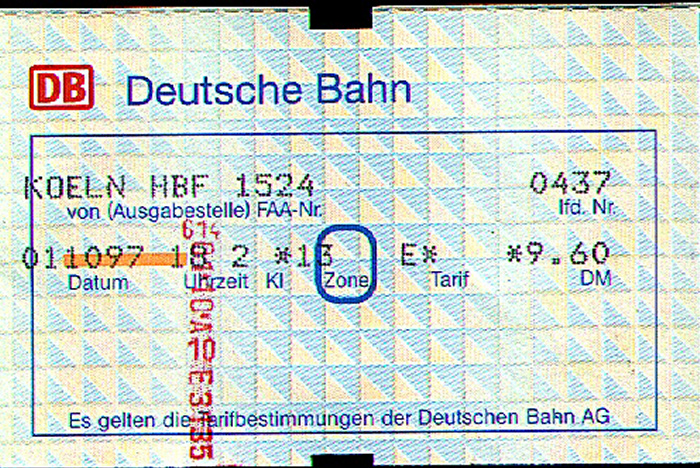 Eisenbahnfahrkarte Köln - Solingen - Hilden