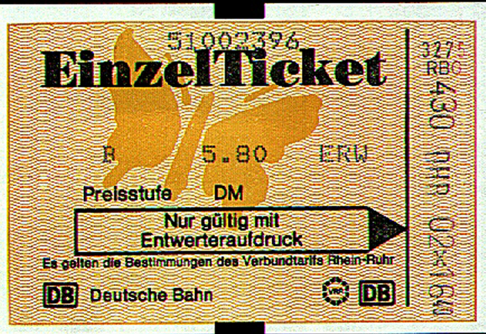 Bahnfahrkarte Hilden - Düsseldorf / Düsseldorf - Hilden