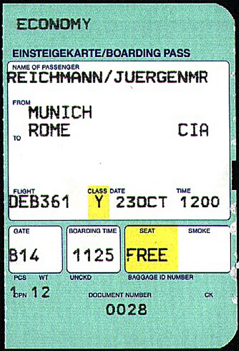 Bordkarte Flug München - Rom-Ciampino