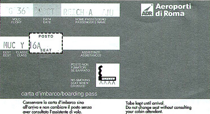 Bordkarte Flug Rom-Ciampino - München