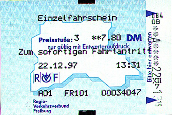 Regio-Verkehrsverbund-Fahrkarte Freiburg - Unadingen