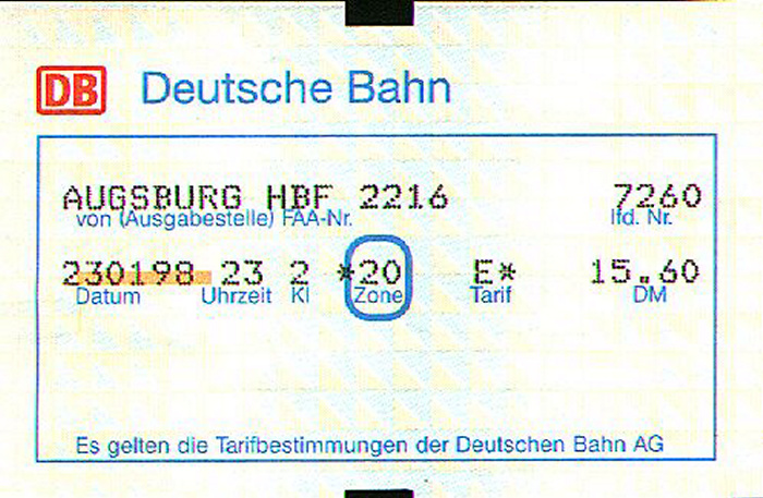 Bahnfahrkarte Augsburg - München