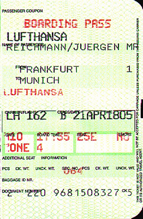 Frankfurt am Main Bordkarte Flug Frankfurt/Main - München