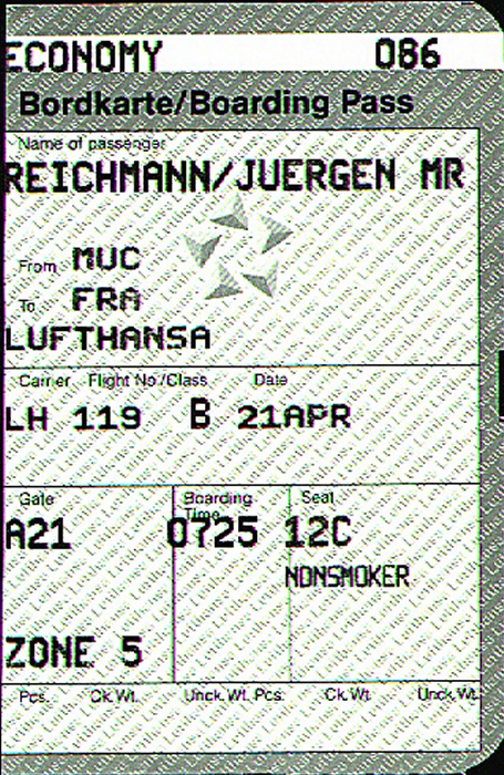 Bordkarte Flug München - Frankfurt/Main