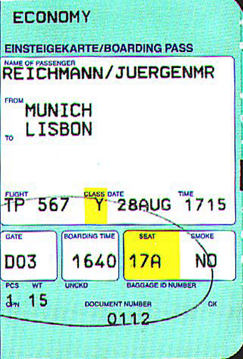 Bordkarte Flug München - Lissabon