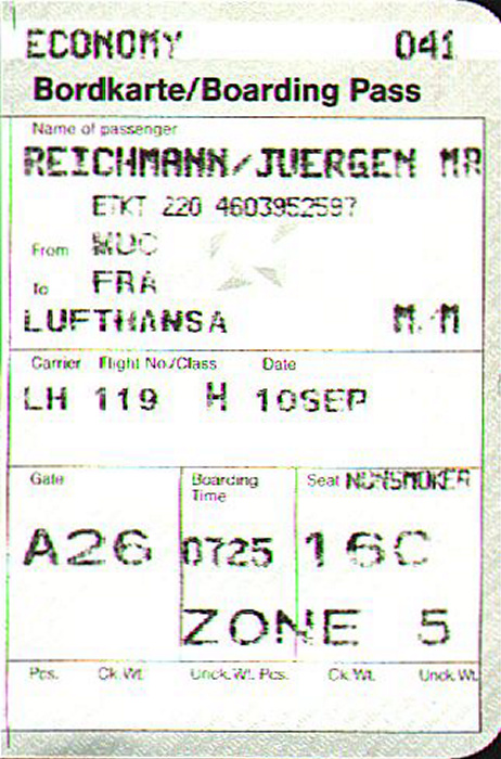 Bordkarte Flug München - Frankfurt/Main