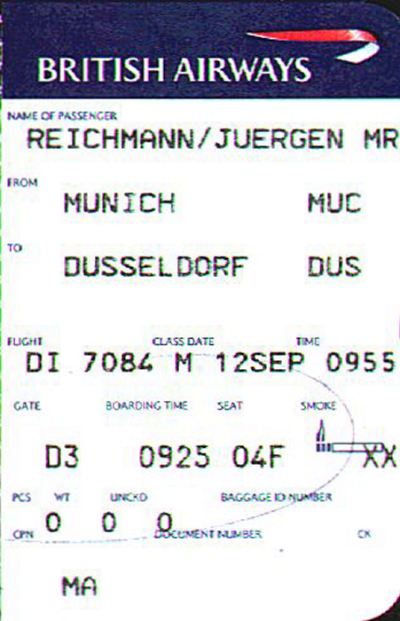 Bordkarte Flug München - Düsseldorf