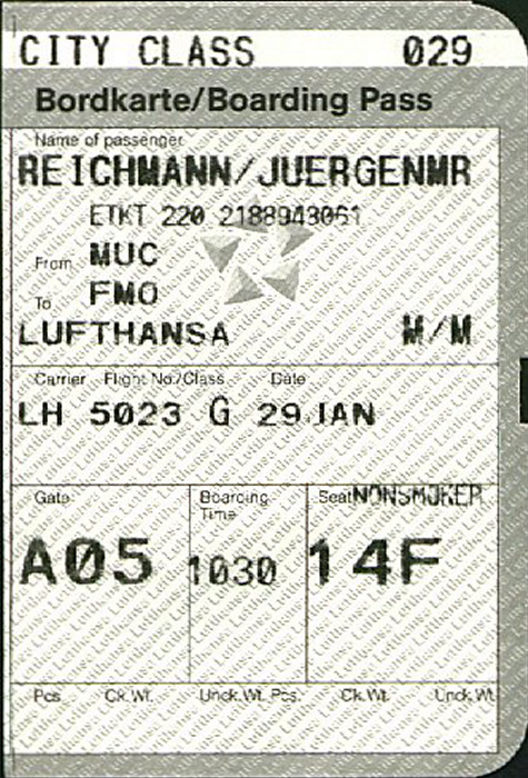 Bordkarte Flug München - Münster/Osnabrück