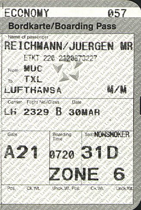 Bordkarte Flug München - Berlin-Tegel