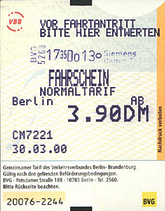 Einzelfahrkarte Verkehrsverbund Berlin-Brandenburg