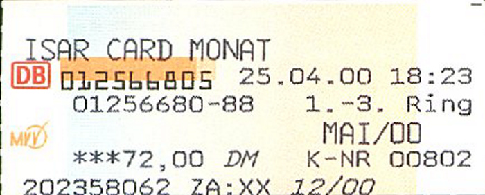 München MVV-IsarCard Monat Mai 2000