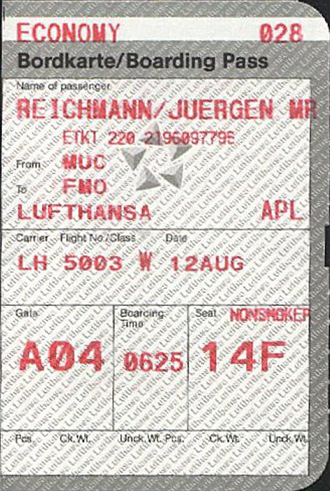 Bordkarte Flug München - Münster/Osnabrück