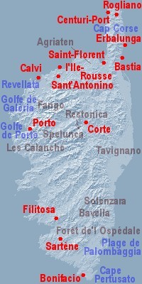 Korsika-Karte der Städte 11.-23.9. Bastia