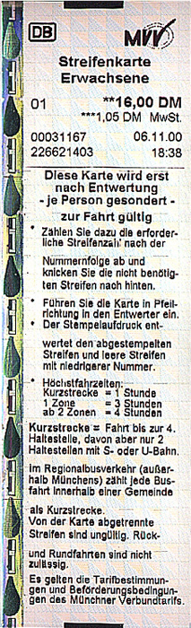 München MVV-Streifenkarte (Rückseite)