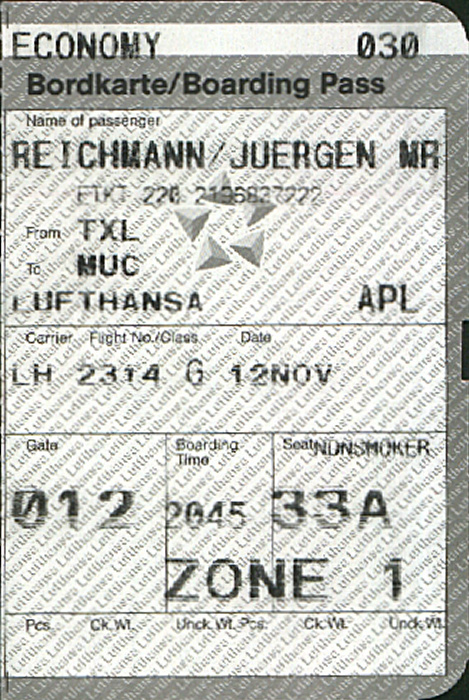 Bordkarte Flug Berlin-Tegel - München