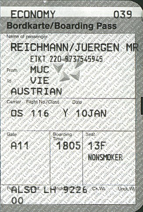 Bordkarte Flug München - Wien