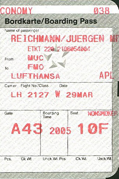 Bordkarte Flug München - Münster/Osnabrück