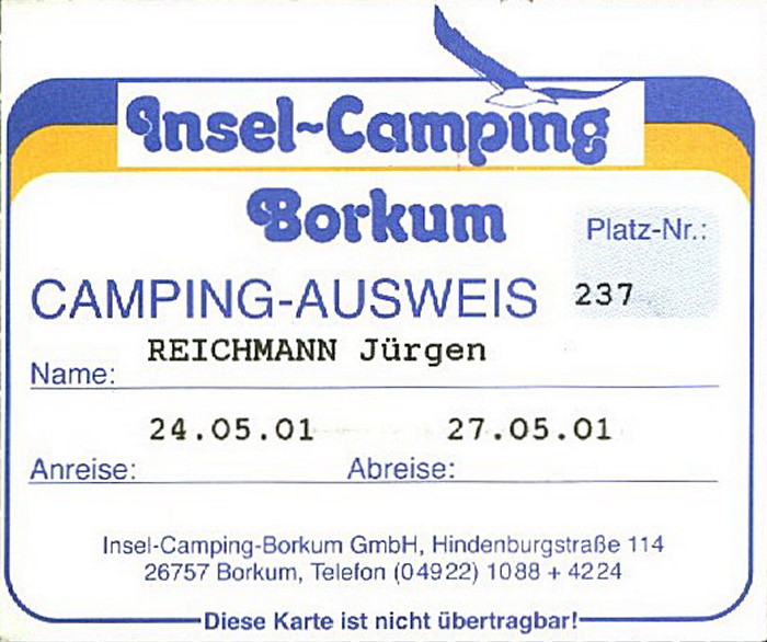 Borkum Campingausweis Insel-Camping 24.-27.5.