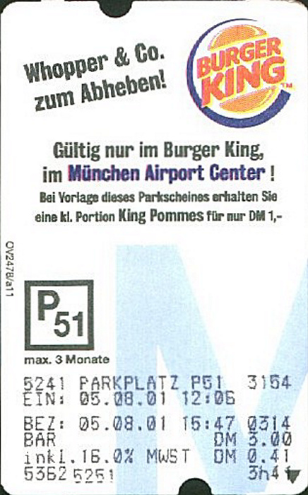 München Parkschein Flughafen (Besucherpark) Flughafen Franz Josef Strauß
