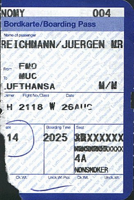 Greven Bordkarte Flug Münster/Osnabrück - München