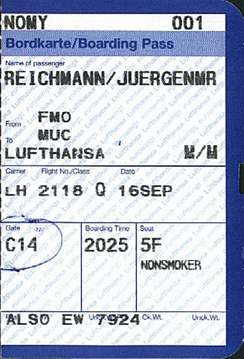 Greven Bordkarte Münster/Osnabrück - München
