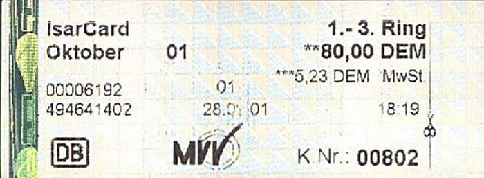 München MVV-IsarCard Monatskarte 1.-3. Ring