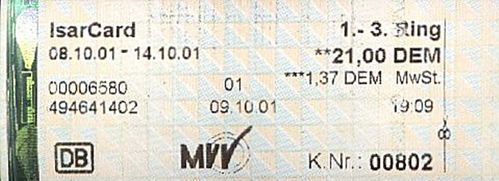 München MVV-IsarCard Wochenkarte 1.-3. Ring