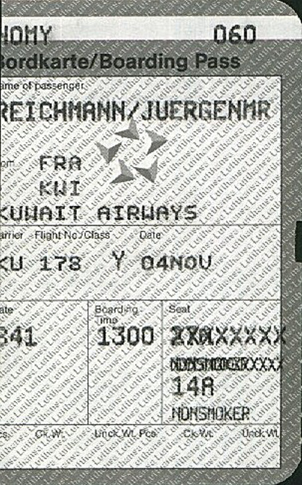 Frankfurt am Main Bordkarte Flug Frankfurt/Main - Kuwait