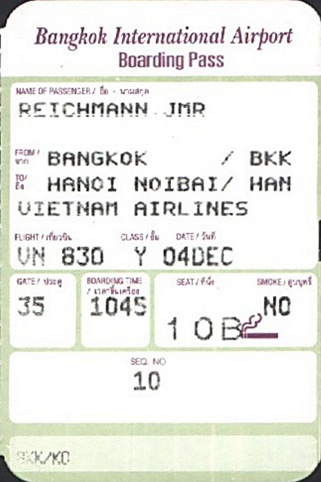 Bordkarte Flug Bangkok - Hanoi