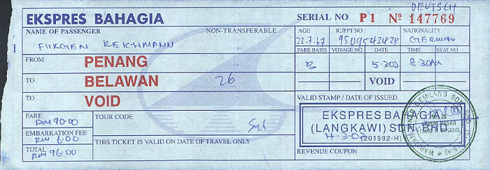 Fähre Penang - Belawan (Straße von Malakka)