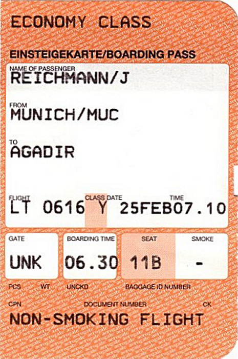 Bordkarte Flug München - Agadir