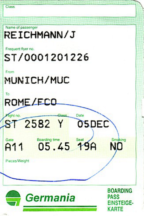 Bordkarte Flug München - Rom-Fiumicino