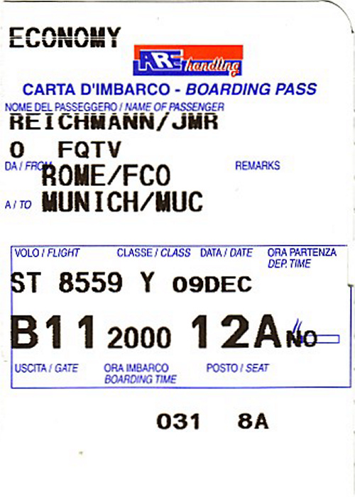 Bordkarte Flug Rom-Fiumicino - München