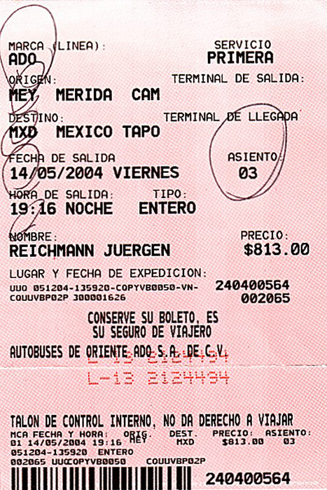 Bus Mérida - Mexiko-Stadt 14./15.5.