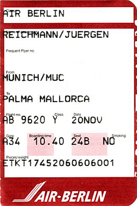 Bordkarte Flug München - Palma de Mallorca (Air Berlin)