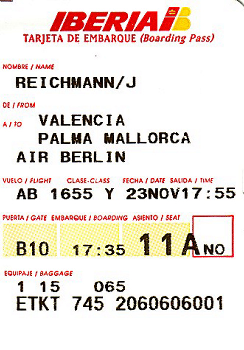 Bordkarte Flug Valencia - Palma de Mallorca (Air Berlin)